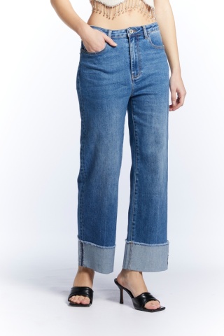 Jeansy 3Ddenim - 3D 1527 - szeroka nogawka & modny podwijany dół