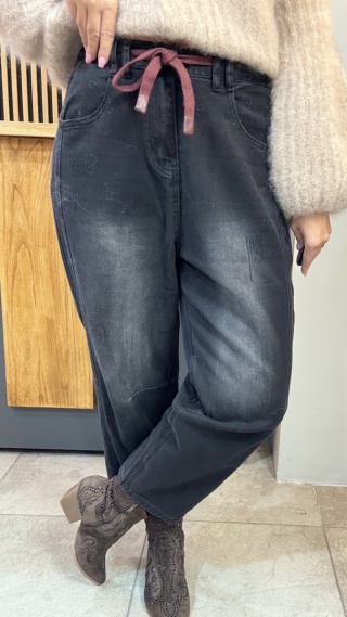 Jeansy premium MU YAN Original Design - Czarny Denim z Wiązaniem