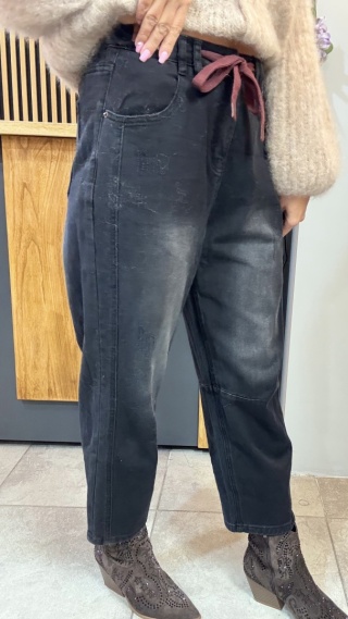 Jeansy premium MU YAN Original Design - Czarny Denim z Wiązaniem