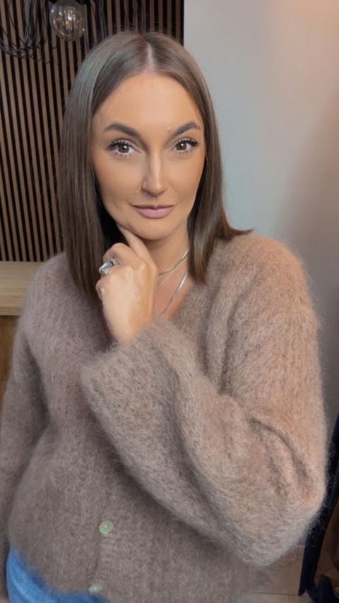 Kardigan z mieszanki moheru – Karmelowy