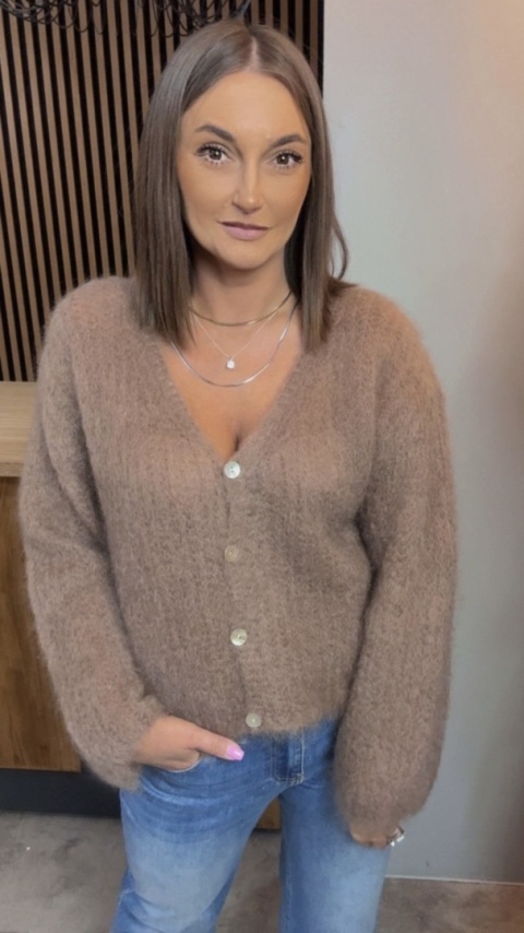 Kardigan z mieszanki moheru – Karmelowy