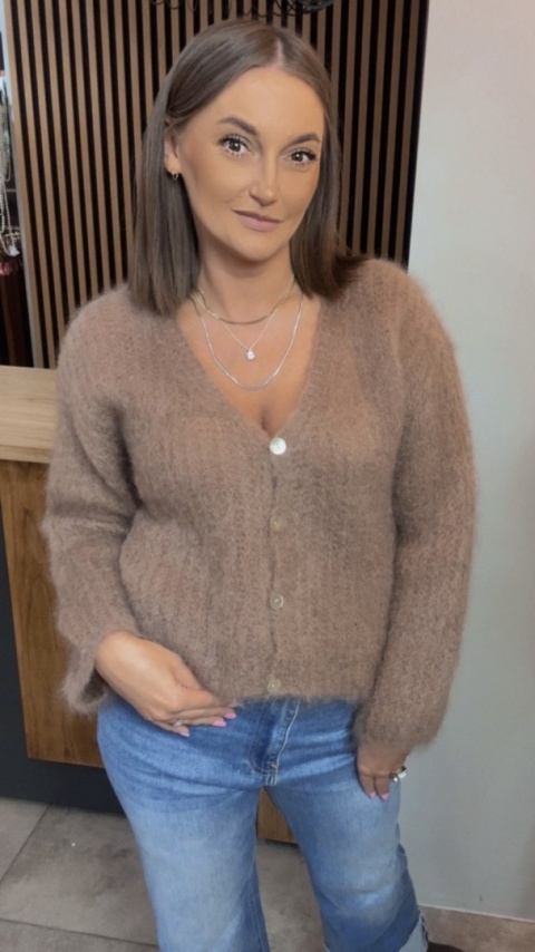 Kardigan z mieszanki moheru – Karmelowy