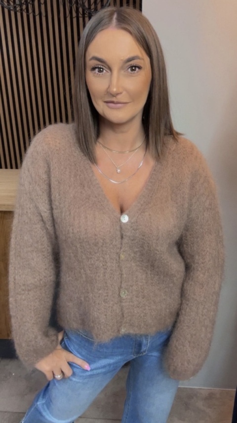 Kardigan z mieszanki moheru – Karmelowy