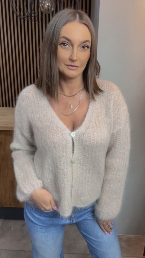 Kardigan z mieszanki moheru – Beżowy