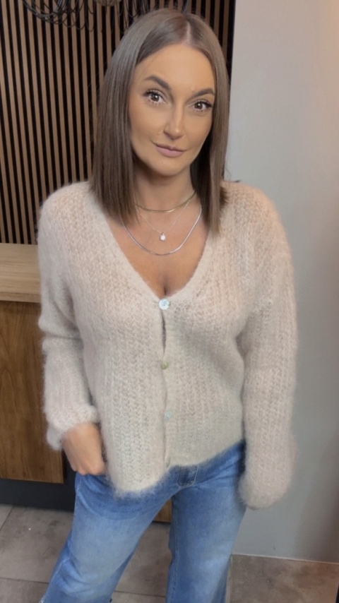 Kardigan z mieszanki moheru – Beżowy