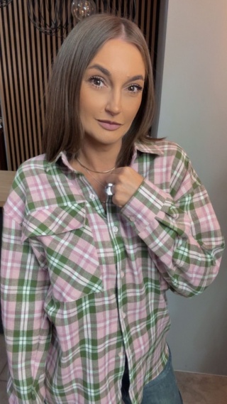 Koszula flanelowa w kratę - róż/zieleń