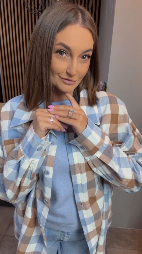 Koszula oversize w beżowo-błękitną kratę - 100% bawełna