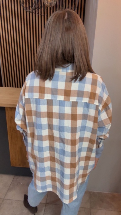 Koszula oversize w beżowo-błękitną kratę - 100% bawełna