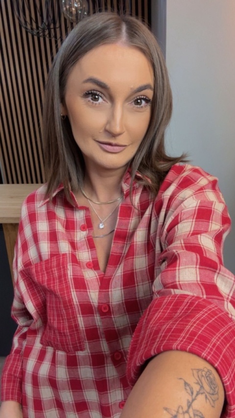 Koszula oversize w czerwono-beżową kratę - 100% bawełna