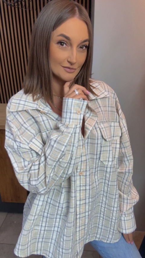 Koszula oversize w kratę – Beżowa