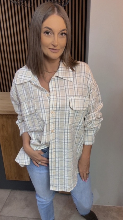 Koszula oversize w kratę – Beżowa