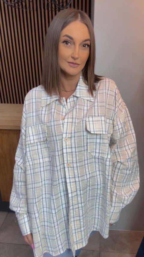 Koszula oversize w kratę – Beżowa
