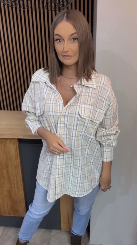 Koszula oversize w kratę – Beżowa