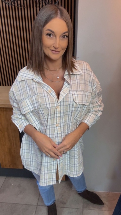 Koszula oversize w kratę – Beżowa