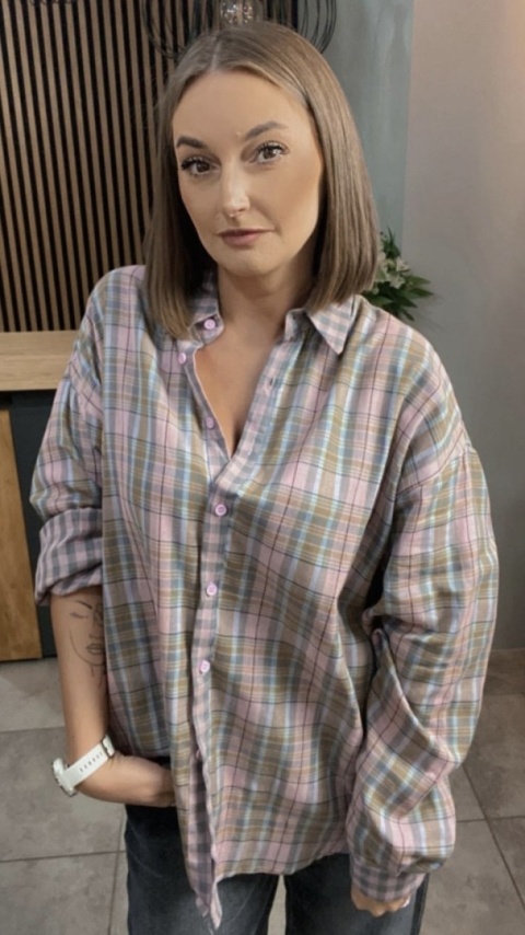 Koszula oversize w pastelową kratę – 100% bawełna
