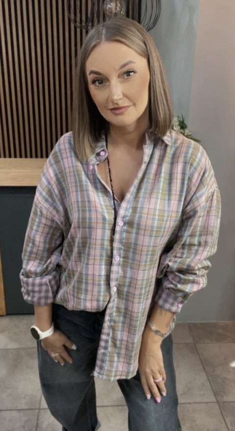 Koszula oversize w pastelową kratę – 100% bawełna
