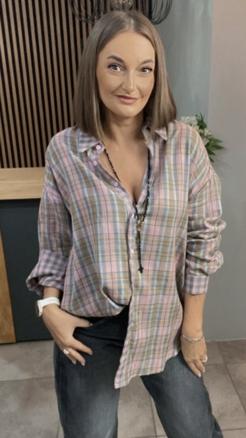 Koszula oversize w pastelową kratę – 100% bawełna