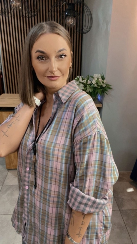 Koszula oversize w pastelową kratę – 100% bawełna