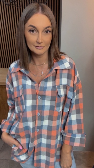 Koszula oversize w pastelową kratę - 100% bawełna