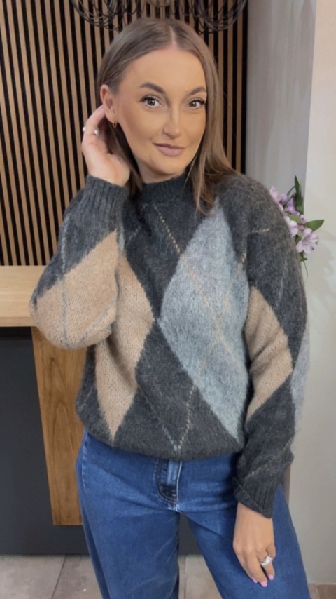 Sweter Argyle MISS LUCKY – Grafit–szary–beż