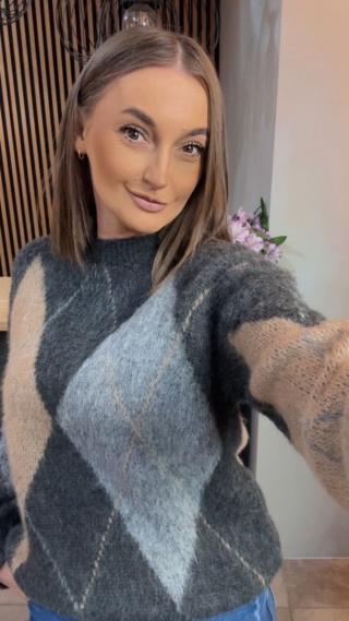 Sweter Argyle MISS LUCKY – Grafit–szary–beż