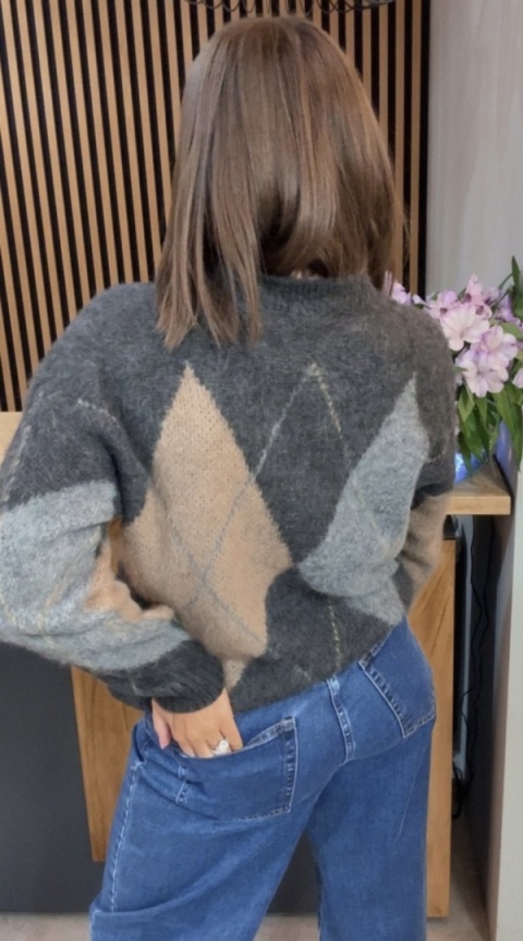 Sweter Argyle MISS LUCKY – Grafit–szary–beż