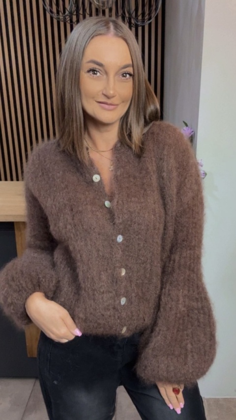 Sweter Kardigan z Kid Mohair GIANCHI – Brązowy