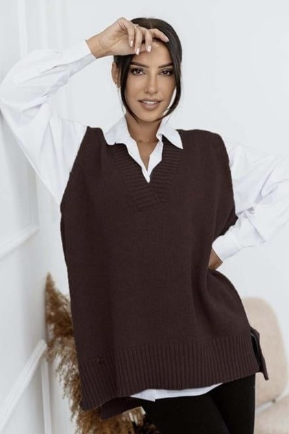 Kamizelka wełniana Madame Sue - Czekolada