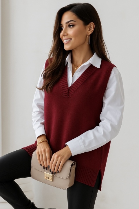 Kamizelka wełniana Madame Sue - Bordowa