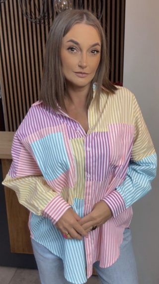 Koszula oversize patchwork w paski WIYA - Rosa
