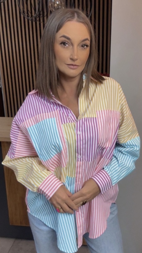 Koszula oversize patchwork w paski WIYA - Rosa