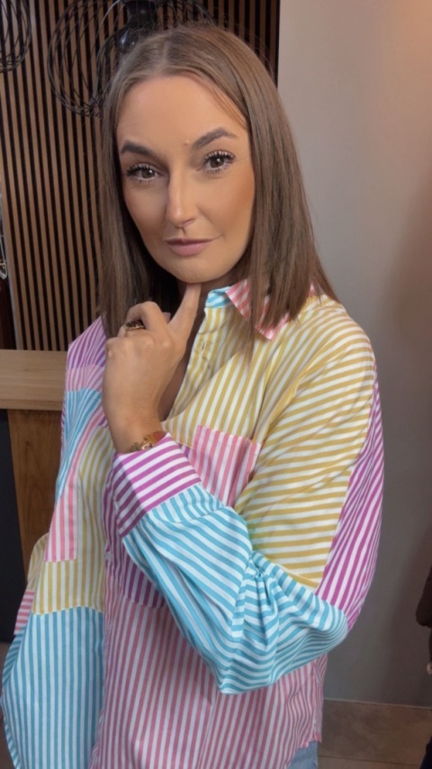 Koszula oversize patchwork w paski WIYA - Rosa