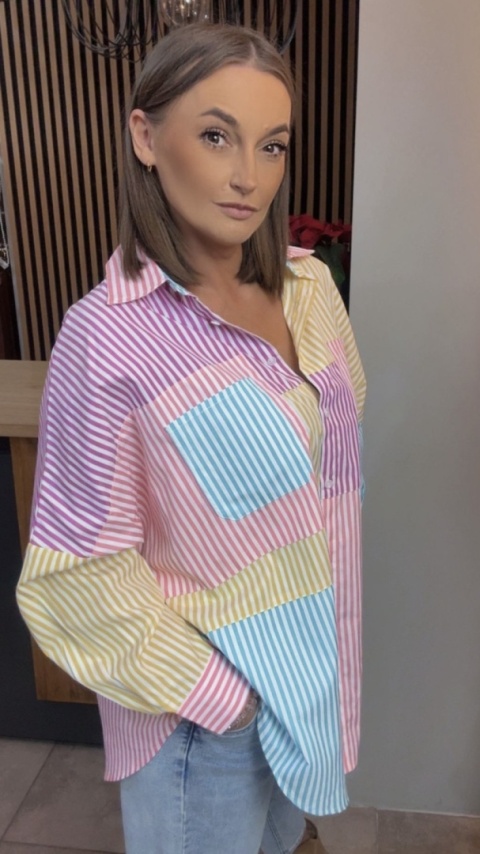 Koszula oversize patchwork w paski WIYA - Rosa