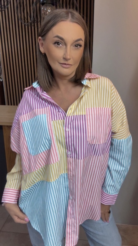 Koszula oversize patchwork w paski WIYA - Rosa