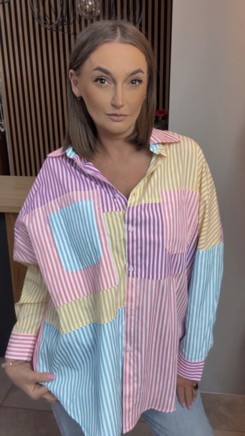 Koszula oversize patchwork w paski WIYA - Rosa