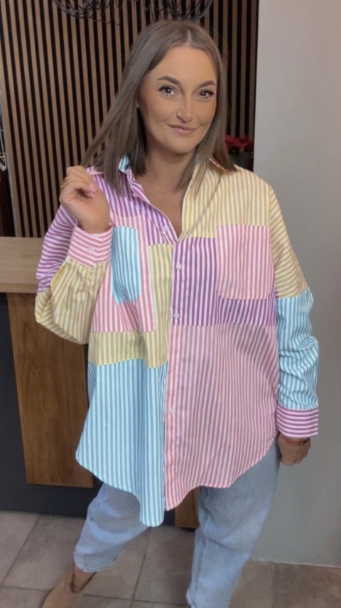 Koszula oversize patchwork w paski WIYA - Rosa