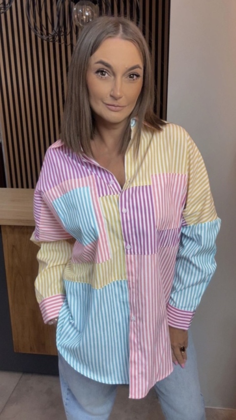 Koszula oversize patchwork w paski WIYA - Rosa