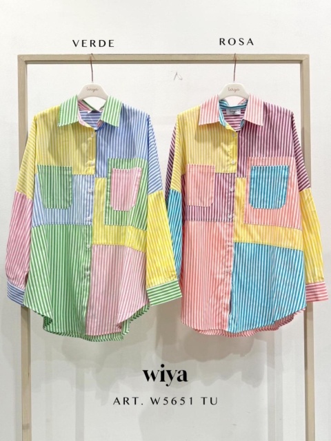 Koszula oversize patchwork w paski WIYA - Rosa