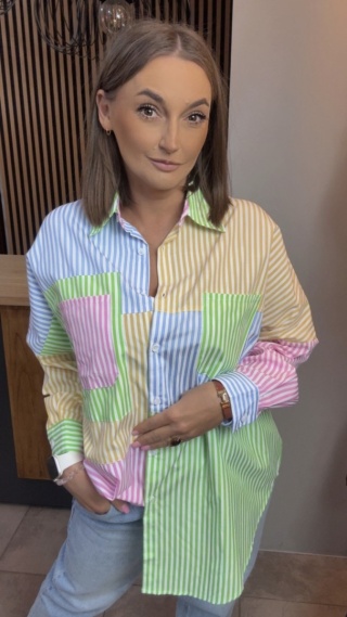 Koszula oversize patchwork w paski WIYA - Verde