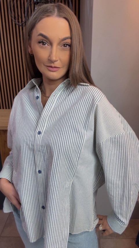 Koszula w paski oversize WIYA - Blu