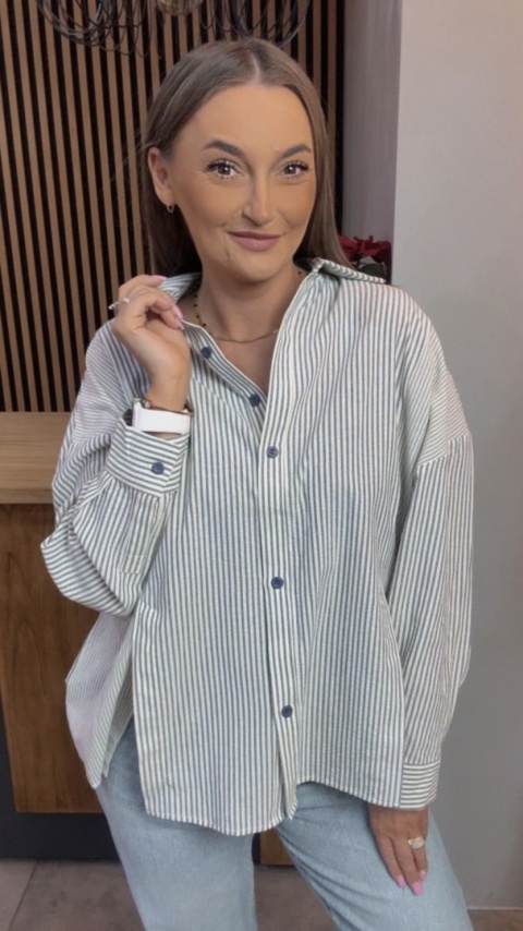 Koszula w paski oversize WIYA - Blu