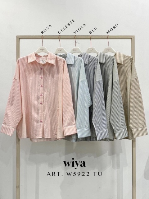 Koszula w paski oversize WIYA - Blu