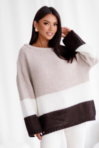 Sweter moher premium Madame Sue - miękki, ciepły, kolorowe pasy