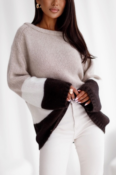 Sweter moher premium Madame Sue - miękki, ciepły, kolorowe pasy