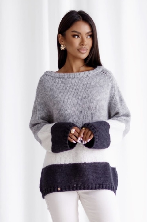 Sweter moher premium Madame Sue - miękki, ciepły, kolorowe pasy