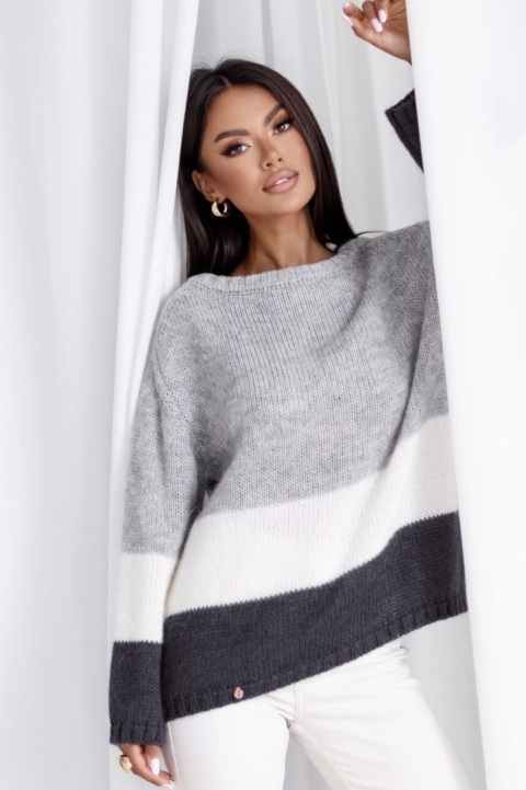 Sweter moher premium Madame Sue - miękki, ciepły, kolorowe pasy