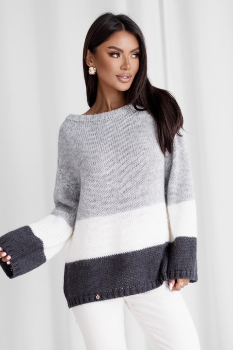 Sweter moher premium Madame Sue - miękki, ciepły, kolorowe pasy