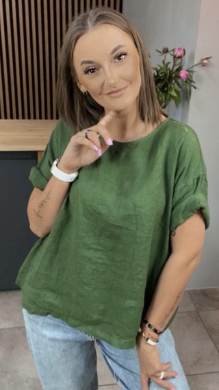 Bluzka Wendy Trendy 100% Len – Butelkowa Zieleń