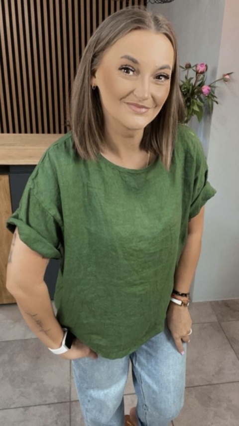 Bluzka Wendy Trendy 100% Len – Butelkowa Zieleń Bluzka Wendy Trendy 100% Len – Butelkowa Zieleń