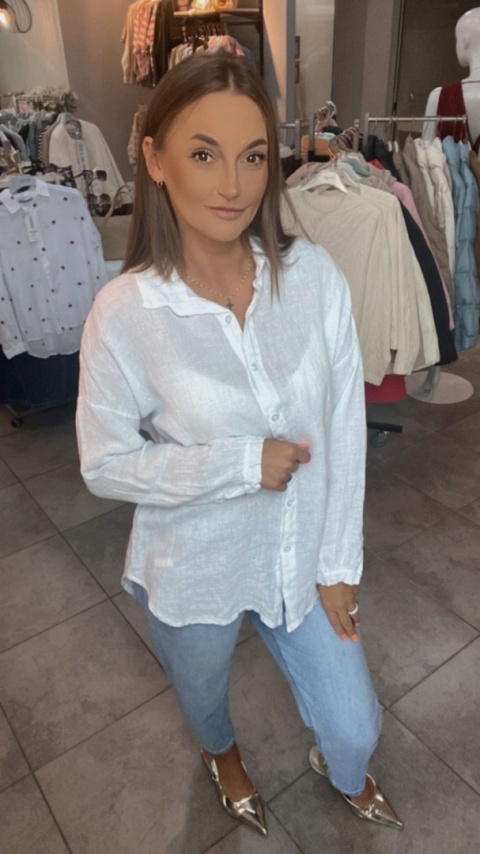 Koszula Li Lu – 100% Len - Biała Koszula Li Lu – 100% Len - Biała
